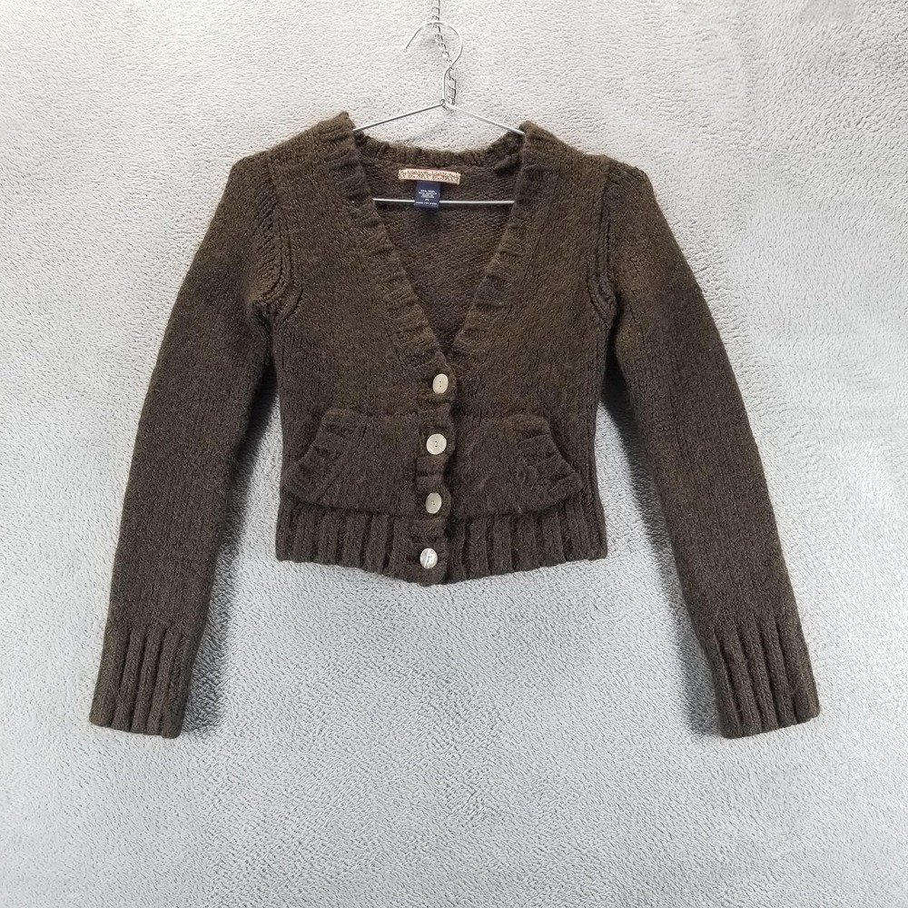 VTG Abercrombie Fitch Sweater Womens M Brown Wool Cropped Cardigan Y2K Prep